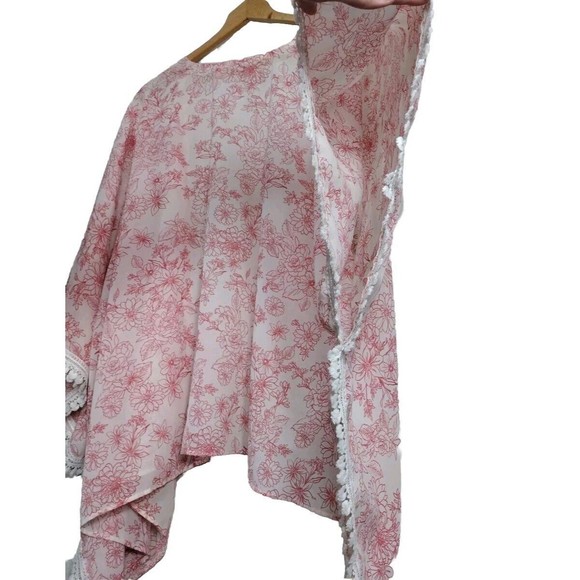 Women's Fringe Cardigan Pink Kimono Short Sleeve Size Os Cover up - Picture 8 of 9